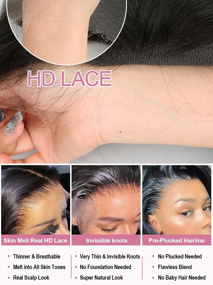 220 Density Bone Straight Brazilian Human Hair 13x6 13x4 HD Transparent Lace Frontal Wig Pre Plucked For Women