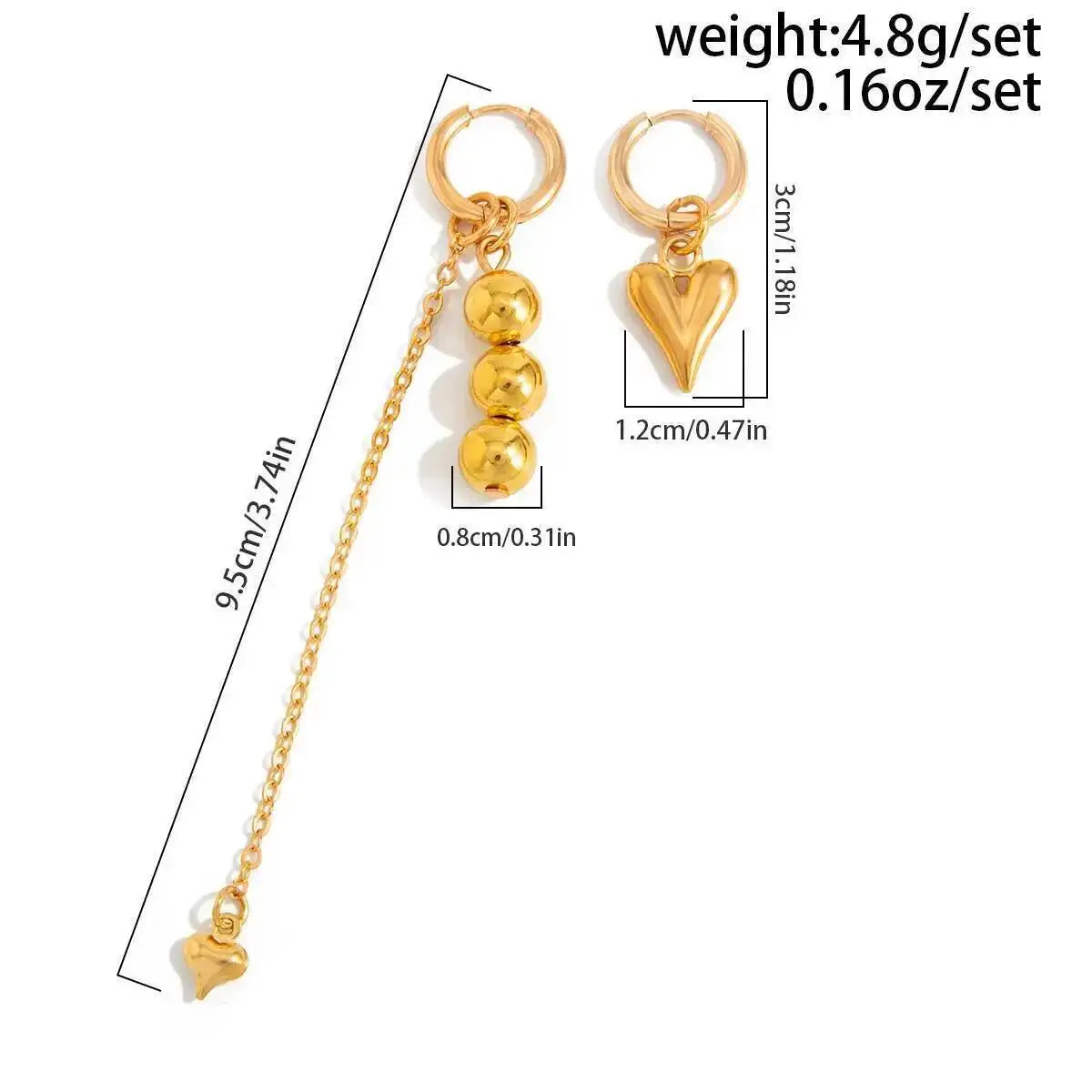 Punk Peach Heart CCB Bead Pendant Ear Clip Cartilage Clip Earring Women Trendy Elegant Gold Color Earing Y2K Jewelry