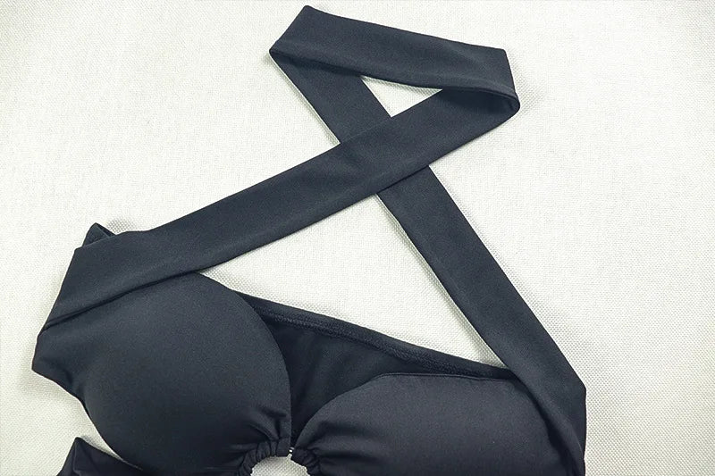 Cross Halter Dress Women Sexy Waistless Backless Metal Rings Folds High Slits Midnight Sexy Coquette Trend Vestidos