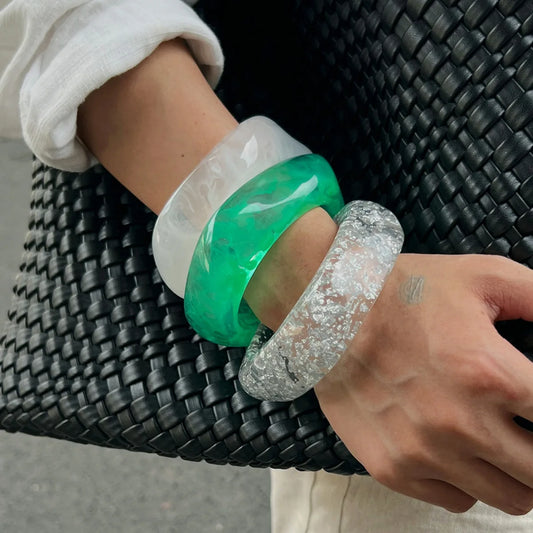 Y2K Transparent Resin Acrylic Bangles for Women New Trend 2025 Boho Irregular Geometric Wide Bracelet Charms Jewelry