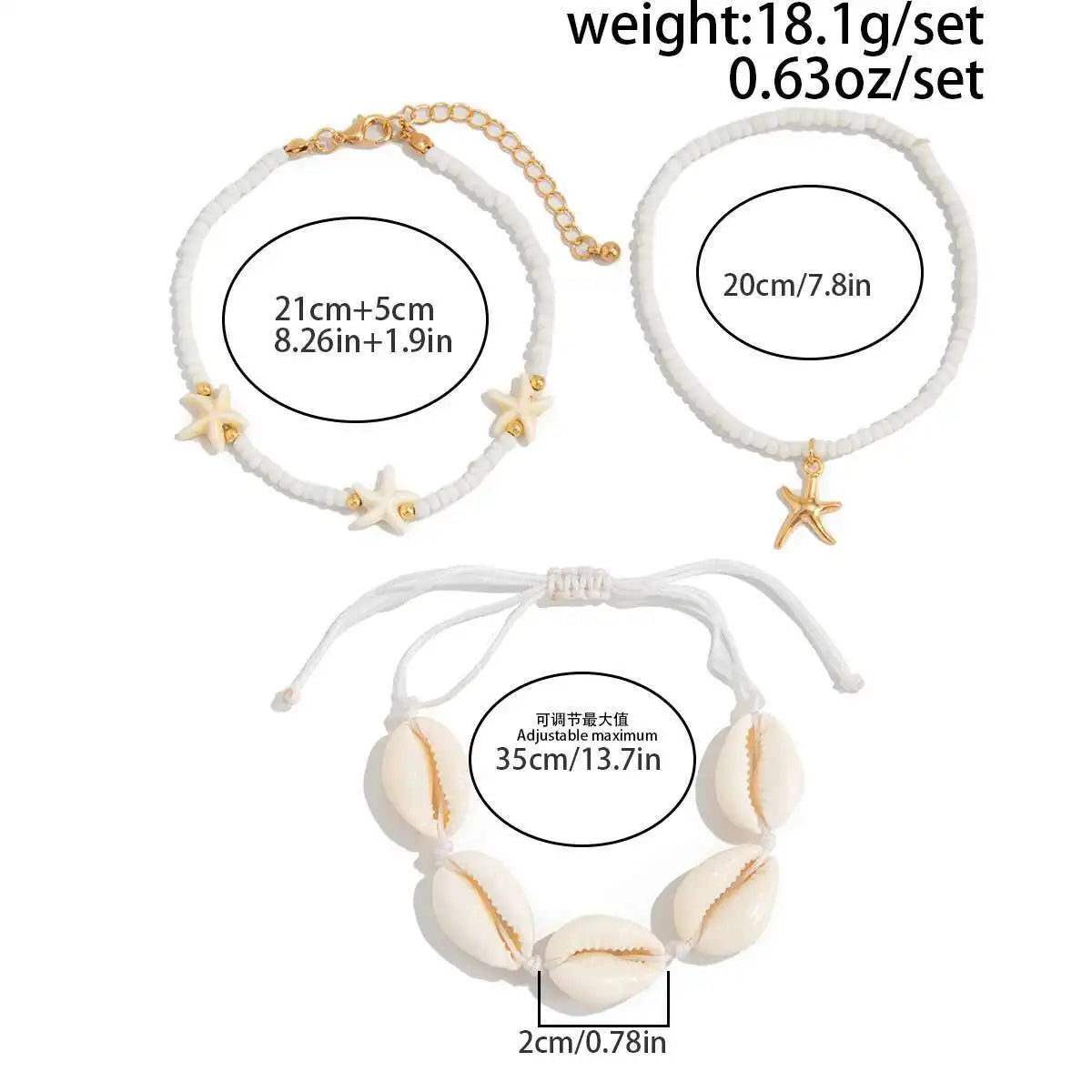 3Pcs/Set Bohemia Conch CCB Rice Beads Anklets for Women 2025 Summer Beach Vacation Foot Chains Jewelry Accessories Gift