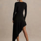 Irregular Long Sleeve Sexy Maxi Dress Women Gown Elegant Diagonal Collar Split Ruffle Ruched Club Party Long Dresses