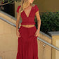 Elegant Chiffon Two Piece Set Women V Neck Short Sleeve Crop Top Maxi Skirt Matching Sets Female Club Party Dress Set
