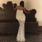 Lace White Dresses Woman Elegant Strapless Asymmetrical Drape Fishtail Maxi Dress Evening Gown