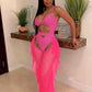 Summer 2 Piece Set Women Sexy Hollow See Through Bodysuit Top+Ruffles Pants Vacation Beach Matching Clubwear Outfits
