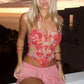 Women's Y2K Floral Sheer Halter Top Sleeveless Tie Backless Camisole Sexy See Through Flower Embroidered Tank Tops