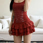 Fake Diamond Decoration Dress Women Low-Neck Tierred Sleeveless Skinny Summer Fashion Prom Party Chic Mini Bodycon