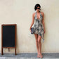 Fashion Animal Print Halter Mini Dress with Asymmetric Hem Sexy Backless Summer Dresses for Woman Club Wear
