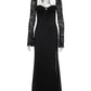 Lace Long Sleeve Sexy Maxi Dress Women Autumn New Square Collar Backless Lace-up High Split Sexy Club Party Long Dress