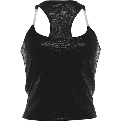 Summer Fashion Snake Leather Tank Top Women Sexy Hottie Low-Neck Trend Midnight Party Club Streetwear Music Festival Vest