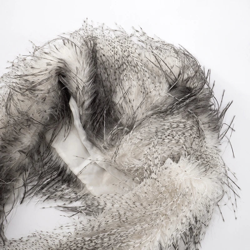 Furry Tassel Hooded Crop Tops Women Contrast Patchwork Halter Deep V-Neck Backless High Street Style Fashion Outfits