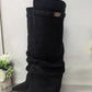 Autumn and Winter New Pointed Metal Buckle Knee High Women's Boots, Thick High-heeled Pants Boots, Fashionable Mid Leg Boots