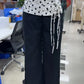 Elegant Office Ladies Wide Leg Trousers Plus Size High Rise Polka Dot Waist Tie Black Loose Work Wear Business Pants