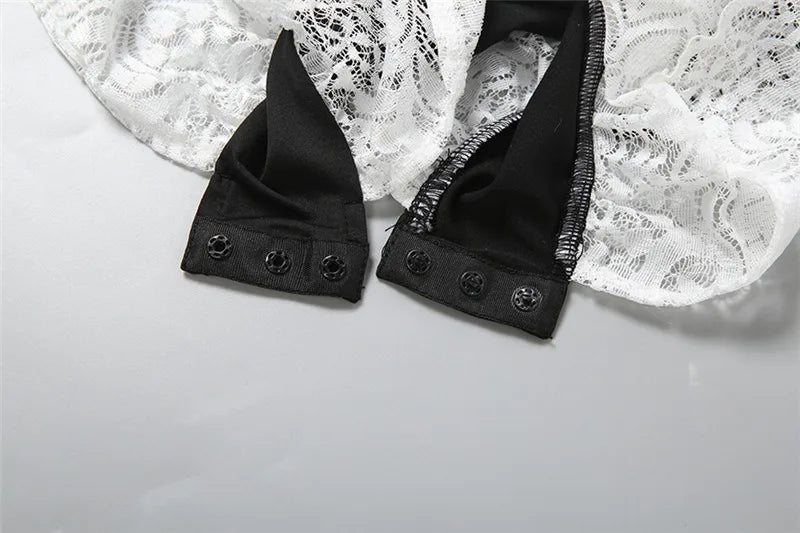Sexy Rompers Playsuits Woman Clothes Lace Trim Long Sleeve Short Jumpsuit Sexy Black One Pieces Outfits