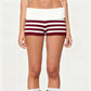 Women Y2k Knit Mini Shorts Striped Foldover Low Waist Elastic Slim Fit Vintage Going Out Micro Bottom Streetwear