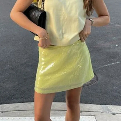 Women Sexy Sequin Mini Skirts Club High Waist A-Line Mesh Short Skirt Trendy Sparkly Bodycon Skirts Party Wear