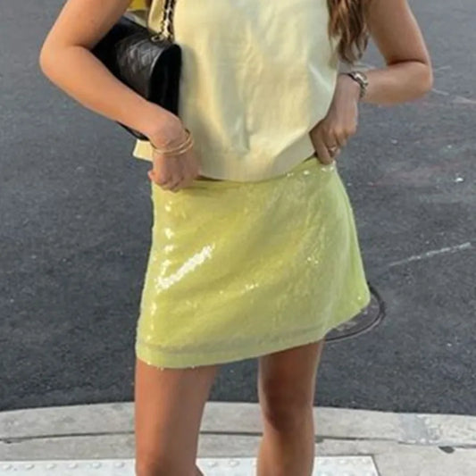 Women Sexy Sequin Mini Skirts Club High Waist A-Line Mesh Short Skirt Trendy Sparkly Bodycon Skirts Party Wear