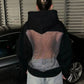Harajuku Hooded Sweatshirt Women Autumn Trend Backless Glitter Mesh Patchwork Casual Streetwear Hipster Pulloverr