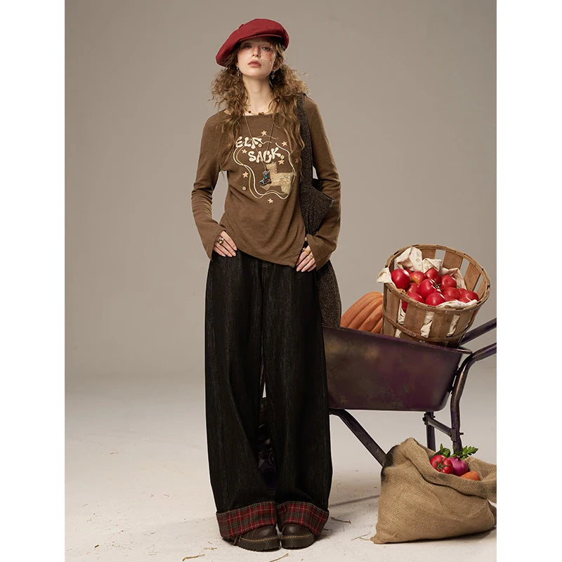 2025 Autumn New Arrivals Y2K Casual Soft Printed Round Neck Shirt For Woman