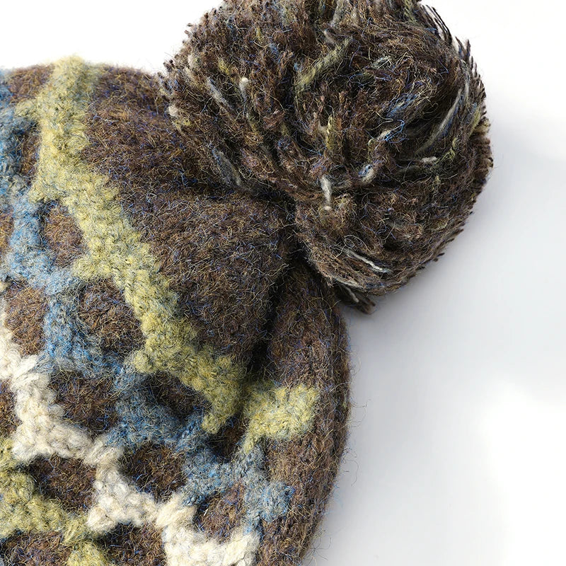 Casual Warm Striped Colorful Pom Pom Beanie For Women