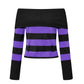 Women Off Shoulder Striped Knit Sweater Long Sleeve Distressed Ripped Hollow Out Loose Pullover Y2K Street Knitted Top