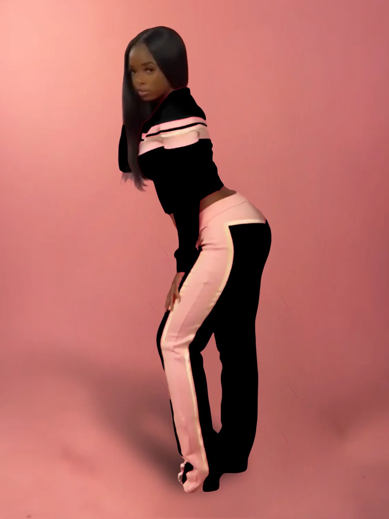 Casual 3 Piece Set Women Patchwork Print Zip Long Sleeve Crop Tops+Bra+Shirring Pants Matching Street Stretch Outfits