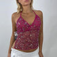 Women Y2K Sequin Cami Top Pearl Rhinestone Sleeveless Tank Top Sparkle Glitter Backless Crop Top Going Out Streetwear