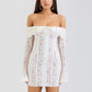 Floral Lace Off-shoulder Maxi Dress For Women White Strapless Backless Long Sleeve Bodycon Club Party Sexy Long Dress
