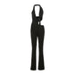 Hollow Peach Buttocks Jumpsuit Women Plait Halter Low-Neck Skinny Stretch Activity Midnight Club Metal Buckle Overall