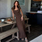 Cap-sleeve Flowing Pleated Maxi Dress Brown 2026 Fall Dresses for Woman Elegant Clothing