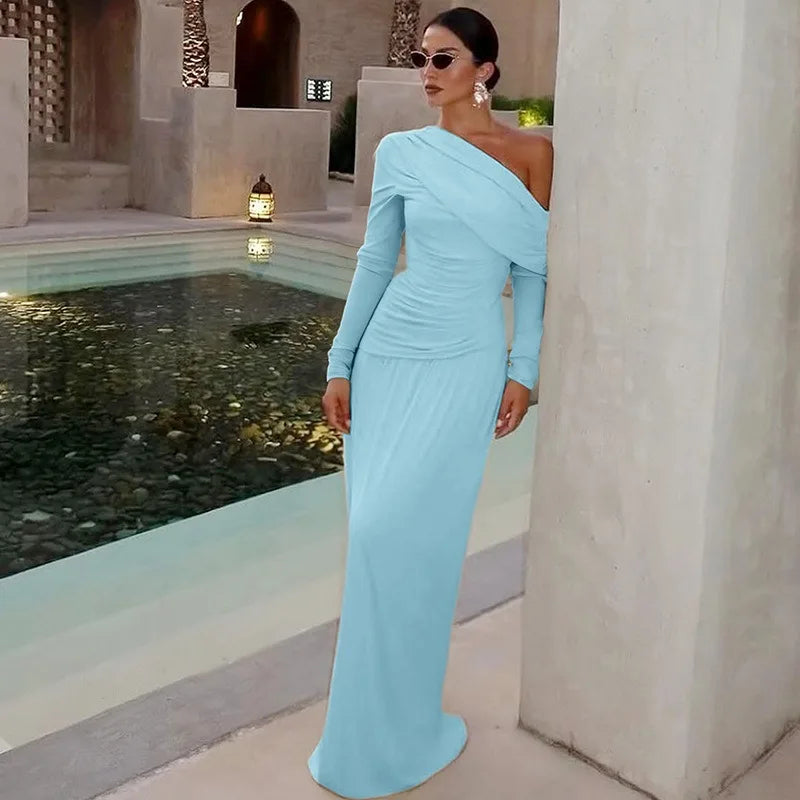 One Shoulder Long Sleeve Maxi Dress Fall 2025 Woman Elegant Dinner Gowns for Evening Party Dresses
