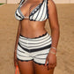 Knit Stripe Women Vacation 2 Piece Set Summer Stretch Beach Style Camisole+Shorts Skinny Matching Streetwear Outfits