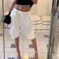 High Rise Pleated Bermuda Shorts Solid Wide Leg Suit Fabric Culottes Women Elegant Office Street Mid Calf Dress Shorts