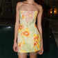 Women Sequin Floral Print Cami Mini Dress Sexy Spaghetti Strap Rhinestone Tassel Bodycon Dress Summer Party Clubwear