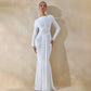 Long Sleeve Draped Front Maxi Dress 2026 Evening Gown White Classy Dresses for Woman Elegant Fall Clothing