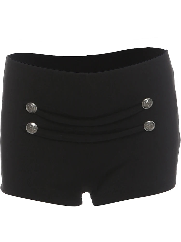 Sexy Fashion 2 Piece Set Woan Button Decoration Turtleneck Irregular Splits Hen Tops+Mini Shorts Classic Streetwear