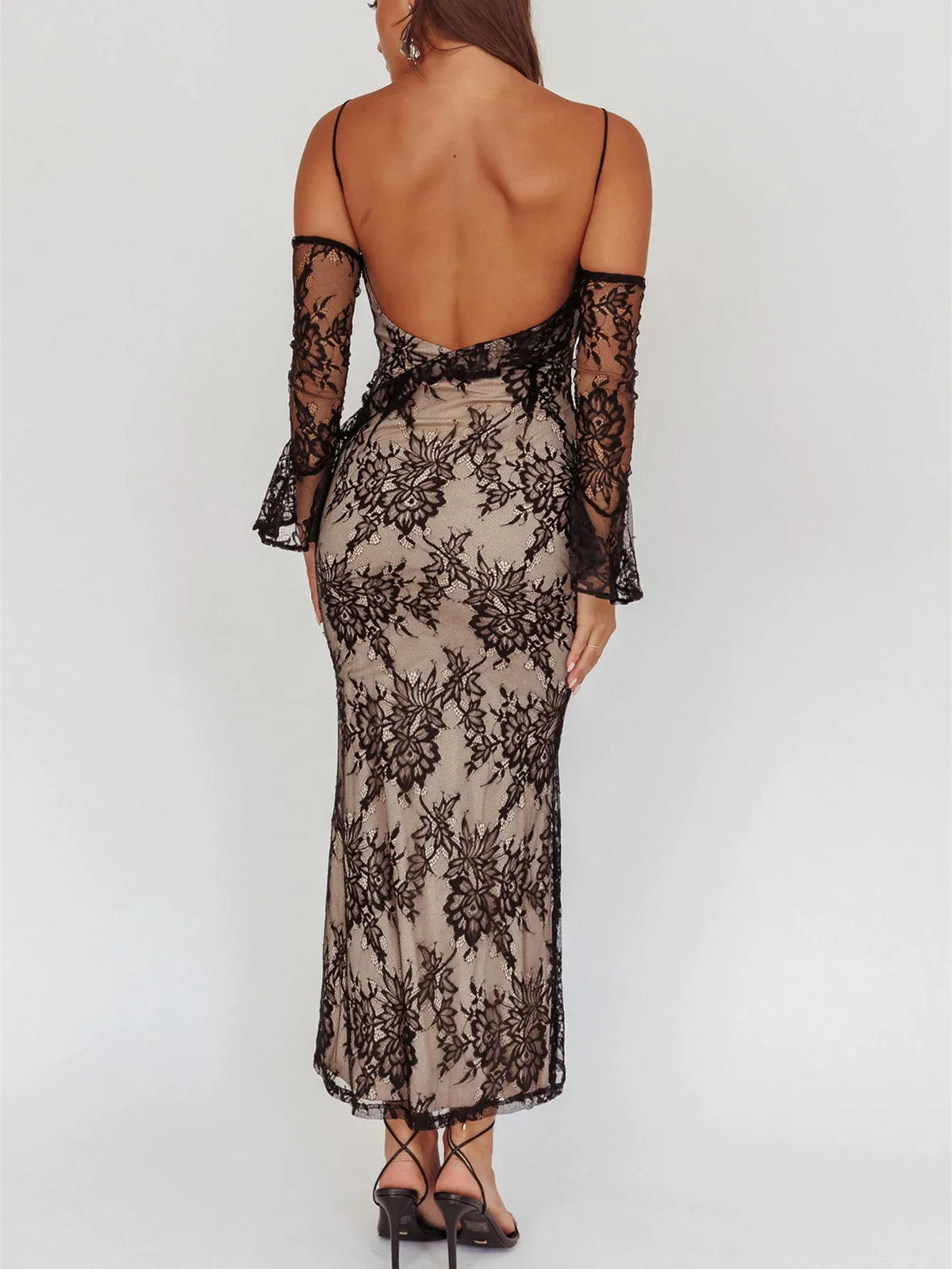 Floral Lace Slim Elegant Dresses For Women V Neck Off The Shoulder Long Sleeve High Waist Bodycon Dress Party Clubwear