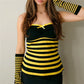 Y2K Women Strapless Tube Top Lace Trim Front Bow Ruched Design Striped Polka Dot Slim Flared Hem Summer Casual Tank Top