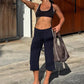 Women Y2K Side Striped Cropped Wide Leg Capri Pants Drawstring Waist Loose Sport Trousers Casual Streetwear Bottoms