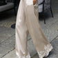 Women Satin Silk Lace Trim Pants Y2k High Street Elastic Waist Wide Leg Pj Lounge Boxer Bottoms Trendy Causal Trousers