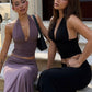 Elegant 2 Piece Set women Trend Backless Halter Patchwork Tank Top+Skirts Trend Fashion Simple Party Street Suits