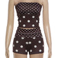 Sexy Polka Dot Patchwork 2 Piece Set Woman Sexy Wrap Chest Backless Tank Tops+Bike Shorts Midnight Party Fashion Suit