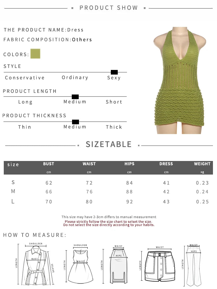 Crochet Elegant Short Dress Women Sexy See Through Bandage Halter Backless Sleeveless Skinny Peach Hip Mini Bodycon