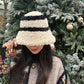 Sweet Striped Color Block Warm Plush Bucket Hat For Women
