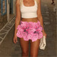 Y2K Style 3D Flower Low Waist Mini Skirt Handmade Embroidery Beachwear for Women Summer Vacation Streetwear