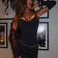 Lace Long Sleeve Sexy Playsuit Women Romper Black Patchwork Spaghetti Strap Off-shoulder Backless Club Playsuits