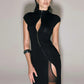 Coquette Elegant Dress Women Irregular Single Breasted Shoulder Wrapped Sexy Stretch Skinny Prom Club Party Bodycon
