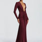 Deep V Neck Long Sleeve Sexy Maxi Dress Women Gown Spring Elegant Draped Ruched Bodycon Club Party Long Dresses Female