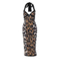 Sexy Leopard Print Long Dresses for Woman Sexy Cross Halter Backless Bodycon Dress Party Club Outfits