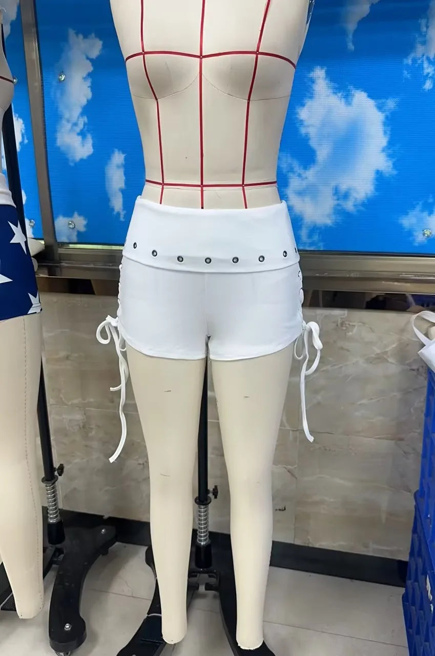 Y2K Sexy Women Low Rise Lace Up Mini Shorts Foldover Waist Eyelet Detail Micro Booty Shorts Clubwear Party Casual Shorts